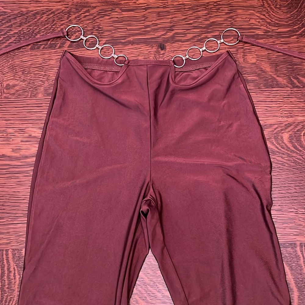 SHEIN Women’s Brown Bell Bottom Polyester Knit Pants in Petite Small